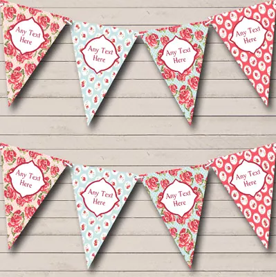 Party Banner Bunting Vintage Rose Garden Personalised Shabby Chic Garden Tea • £5.56