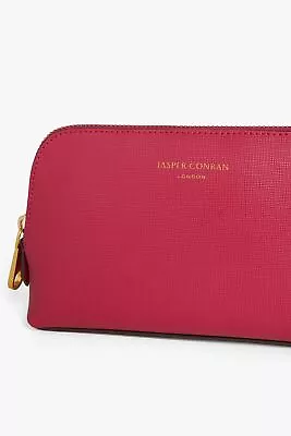 Jasper Conran Make-up Bag Womens Leather Astrid Crosshatch Navy Pink Orange Zip • £13.46