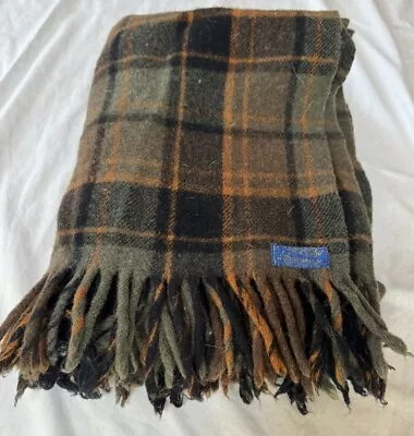 Vintage Pendleton 100% Wool Throw Blanket Olive Green Orange Black 54” X 44” • $44