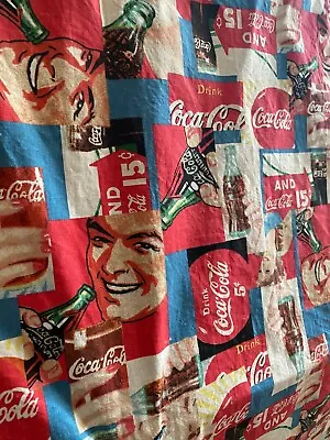 Vintage Coca Cola Fabric Retro Coke Curtains - Pair 44  X 67  • $60