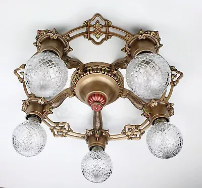 Antique Art Deco Riddle 30's Ceiling Light Fixture Flush Mount CHANDELIER • $389