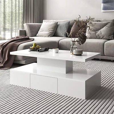 LED Coffee Table With Storage Drawer High Gloss Modern Living Room Furniture TY • £129.99