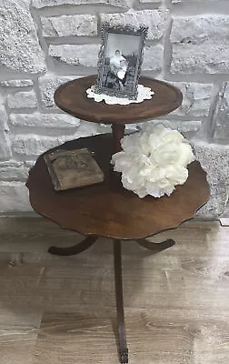 Mersman Mahogany 2-Tier Scalloped Table Antique Mark Empire Brass Feet 27” • $249.99