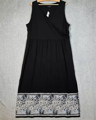 J Jill Wearever Collection Maxi Dress Womens XL Black Havanna Faux Wrap Tank • $39.71