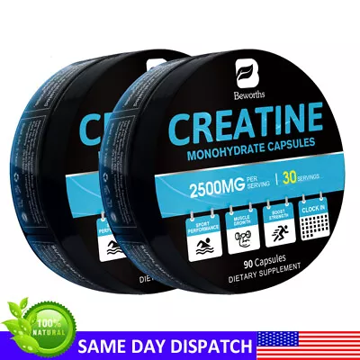 2 Bottles Creatine Monohydrate 2500mg Capsules Muscle Grow Regeneration Strength • $24.99