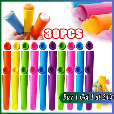 30X Silicone Push Up Frozen Stick Tray Mould Ice Cream Pop Jelly Lolly Maker&Lid • £2.67