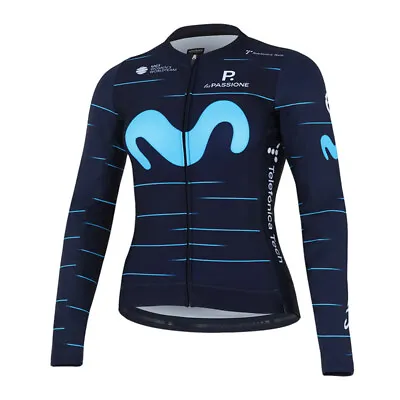 Mens Movistar Thermal Fleece CYCLING TEAM Jersey Cycling Long Sleeve Jerseys • $29.69
