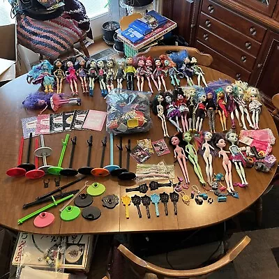 Monster High Doll Lot Of 30+ Used  Misc Clothes Accessories Stands + Extras • $349.99