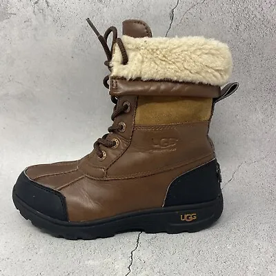 UGG Australia Butte II Waterproof Leather Sherpa Winter Boots Youth Sz 1 • $36.99