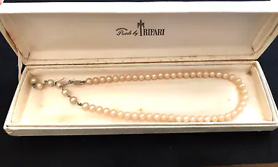 TRIFARI SIMULATED PEARL NECKLACE In Orig Jewelry Box Vintage Vtg W 1 Rhinestone • $30