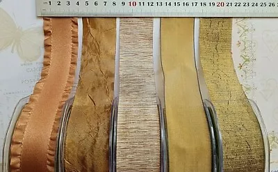 £6.40 • Buy BROWN & ANTIQUE GOLD Tones Poly 37/38mmWide 2, 3, 5 Metres 5 Design Style Choice