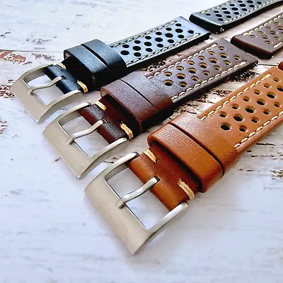 Luxury Italian Calf Leather Rally Racing Watch Strap Band Men 18mm 20mm 22mm UK • £27.95