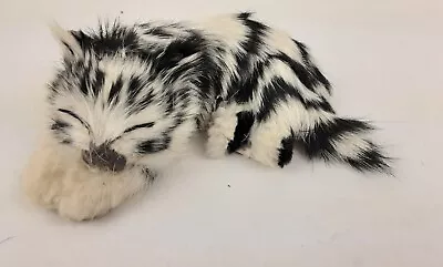 Vintage Real Fur Black & White Striped Sleeping Cat Figurine • $15