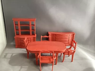 Vintage Marx Plastic Dollhouse Dining Room Furniture Table Chair Hutch Sideboard • $14