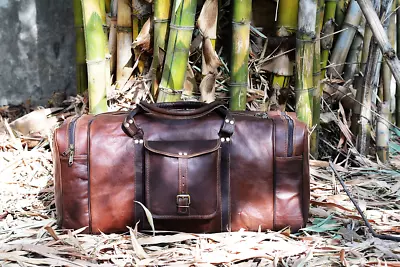 Large Luggage Brown Genuine Goat Leather Vintage Outdoor Men's Bag Satchel • $63.92