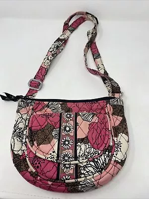 Vera Bradley Lizzy Crossbody Mocha Rouge Pink White BlackFloral Adjustable • $10.20