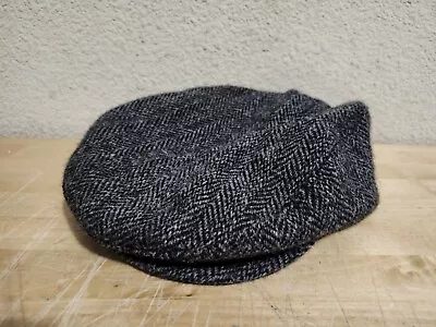 Vintage Harris Tweed Lands End Gray Wool Cabby Newsboy Flat Cap Hat Medium • $33.99