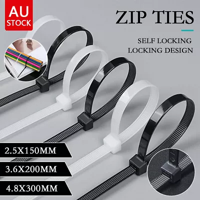 Cable Ties Zip Ties Nylon UV Stabilised 100/200/500/1000x Bulk Black Cable Tie • $5.39