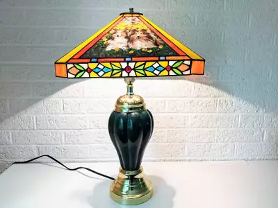 Vintage Tiffany Style Stained Glass Sheltie Or Collie Dog Lamp • $200