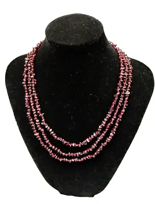 Garnet Necklace Multi-strand 3 Layered Polished Bead Vintage Adjusts 17 - 19  • $29.33