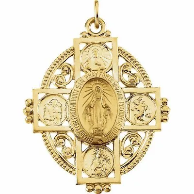 Miraculous Four Way Medal 14K Yellow Gold Filigree Frame For Necklace Or Chain • $653