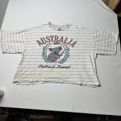 Vintage Australia University Crop-Top Shirt One Size Gray White Koala 90s Stripe • $14.98