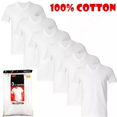 Men's White/Black 6-Pack V-Neck T-SHIRTS   TAGLESS-100% COTTON  • $18.88