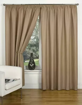 Hamilton McBride Canvas Brown Tan 3” Tape Taupe Curtains 45” X 54” 114cm X 137cm • £19.99