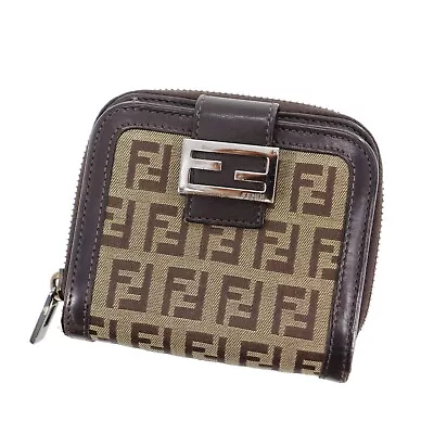 FENDI Zucchino Used Bi-fold Wallet Brown Canvas Leather Italy Vintage #CP157 S • $99