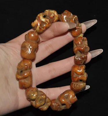 Old Chinese Dynasty Natural Hetian Jade Carved Monkey Bracelet Bracelets Bangle • $169.15