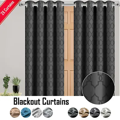 £9.99 • Buy Thermal Blackout Curtain Eyelet Ring Top Ready Made Pair Door Curtains 2 Tieback