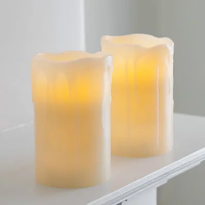 £12.99 • Buy Set Of 2 Battery Flickering LED Flameless Pillar Candles Real Wax With 6h Timer