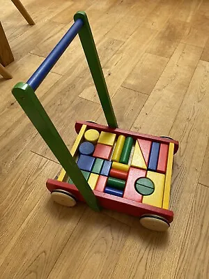 £24 • Buy Wooden Push Along Trolley Toy With Blocks