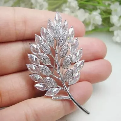 Maple Leaf Brooch Pin In 14k White Gold Plated 2.50Ct Marquise Simulated Diamond • $147.49