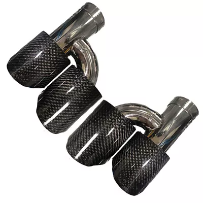 2Pcs H-Style 65mm-89mm Car Carbon Fiber Dual Pipe Exhaust Pipe Tail Muffler Tip • $169.99