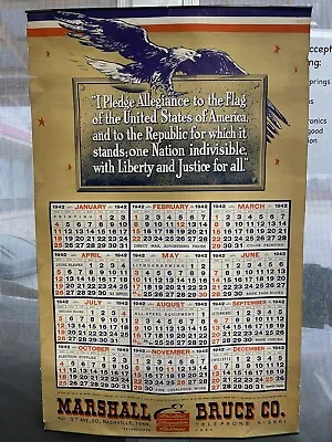 Vintage 1942 Calendar Marshall & Bruce Co. Nashville Pledge Of Allegiance  • $35