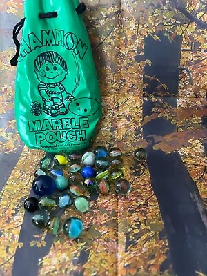 1980s Champion Marble Green Pouch With 29 Vintage Marbles • $16.15