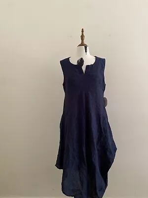 J Generation Navy Linen Sleeveless Lagenlook Assymetrical Dress Size 10 BNWT • $69.30