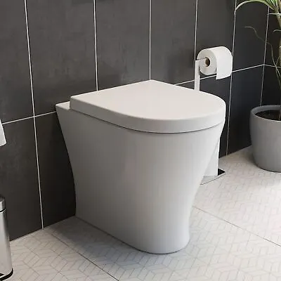 £119.97 • Buy Back To Wall Modern Toilet Pan Soft Close Toilet Seat Space Saving White Ceramic