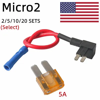 2-20 Pack Micro 2 Add-A-Circuit Fuse Tap Holder Blade Style ATR APT 5A M2 Fuses • $3.99