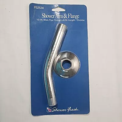 Vintage Shower Arm & Flange 1/2  Male Pipe Thread PS2534 Chrome 8  NOS • $10.99