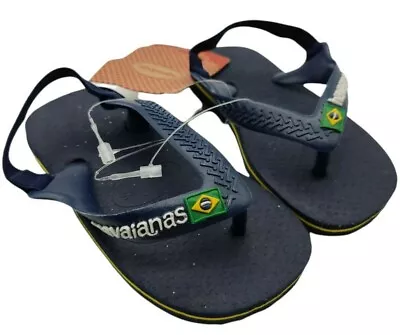 Havaianas Baby Flip Flops Navy Blue And Yellow Size 3 To 4 Uk Rrp 16 Free Potage • £10.99