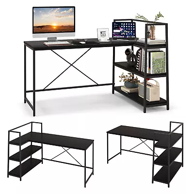 $172.95 • Buy Giantex L-Shaped Computer Desk Reversible Corner Workstation Wood Metal Frame