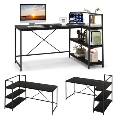 $172.95 • Buy Giantex L-Shaped Computer Desk Reversible Corner Workstation Wood Metal Frame