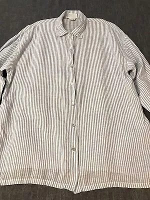 Hot Cotton By Marc Ware 100% Linen Tunic Shirt Women Medium Railroad Stripe • $18.90