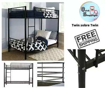 Cama Litera Twin Sobre Twin Con Estructura Y Escalera De Metal Para Niños Adulto • $195.99