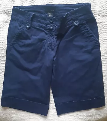 H&M Women's Navy Cotton Chino Shorts Side Pockets Turn Ups  EUR 38 US 8 UK 6 • £4.50