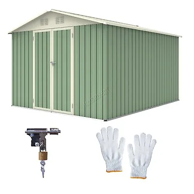 £369.99 • Buy 10X8FT Metal Garden Shed Apex Roof W/ Free Foundation Storage House Light Green