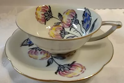 Vintage Ucagco Porcelain China Footed Cup & Saucer Floral Pattern With Gold Trim • $22.95