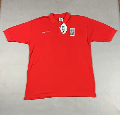 Wales Shirt Mens Large Red Short Sleeve Polo 1999 IRB Rugby World Cup Cymru 90s • £14.95